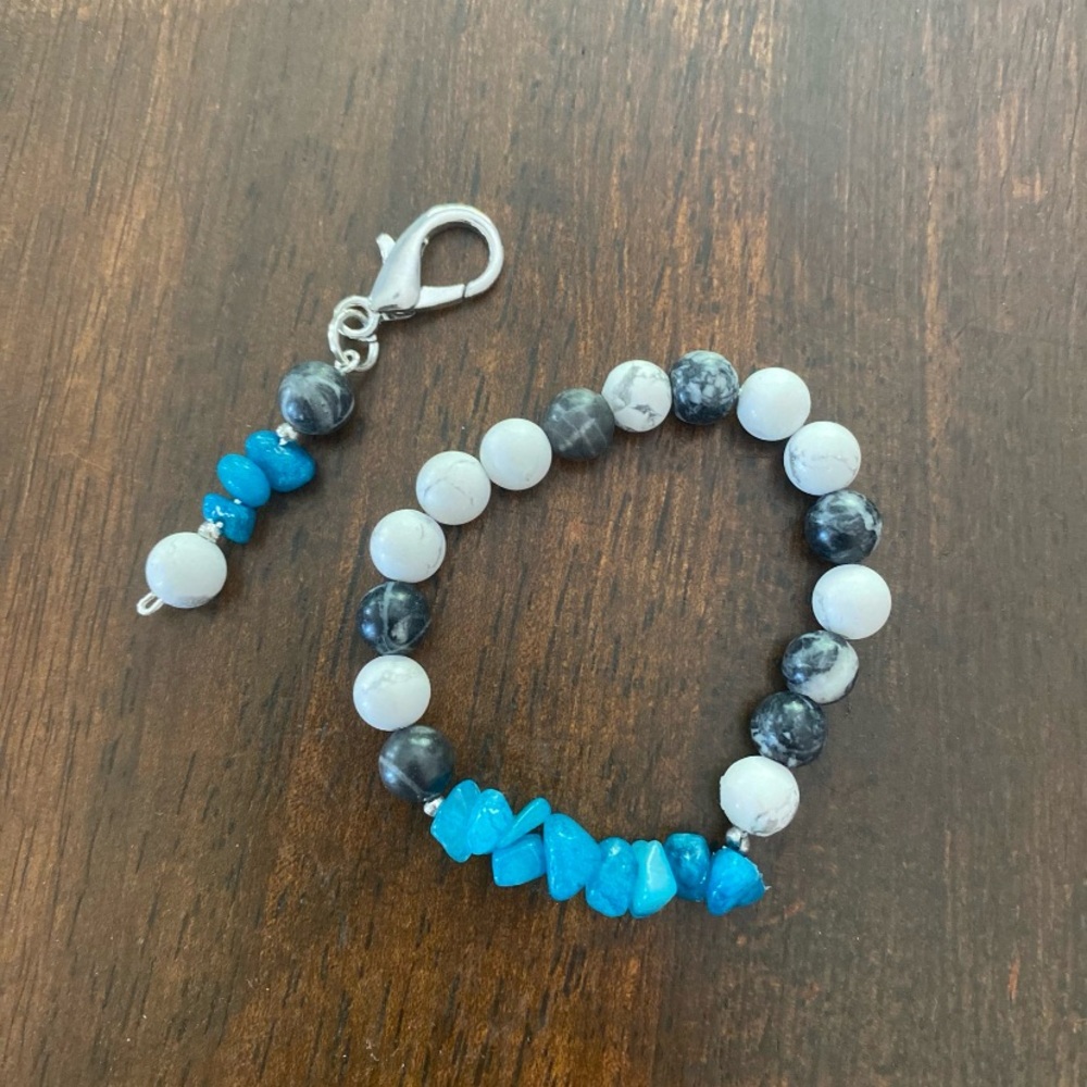 Handmade zebra jasper and aqua quartzite matching bracelet and bridle charm